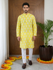 Men’s Cotton Blend Ethnic Printed Kurta Set ( 65KP P 5510Lemon ) [FF] [N-13]
