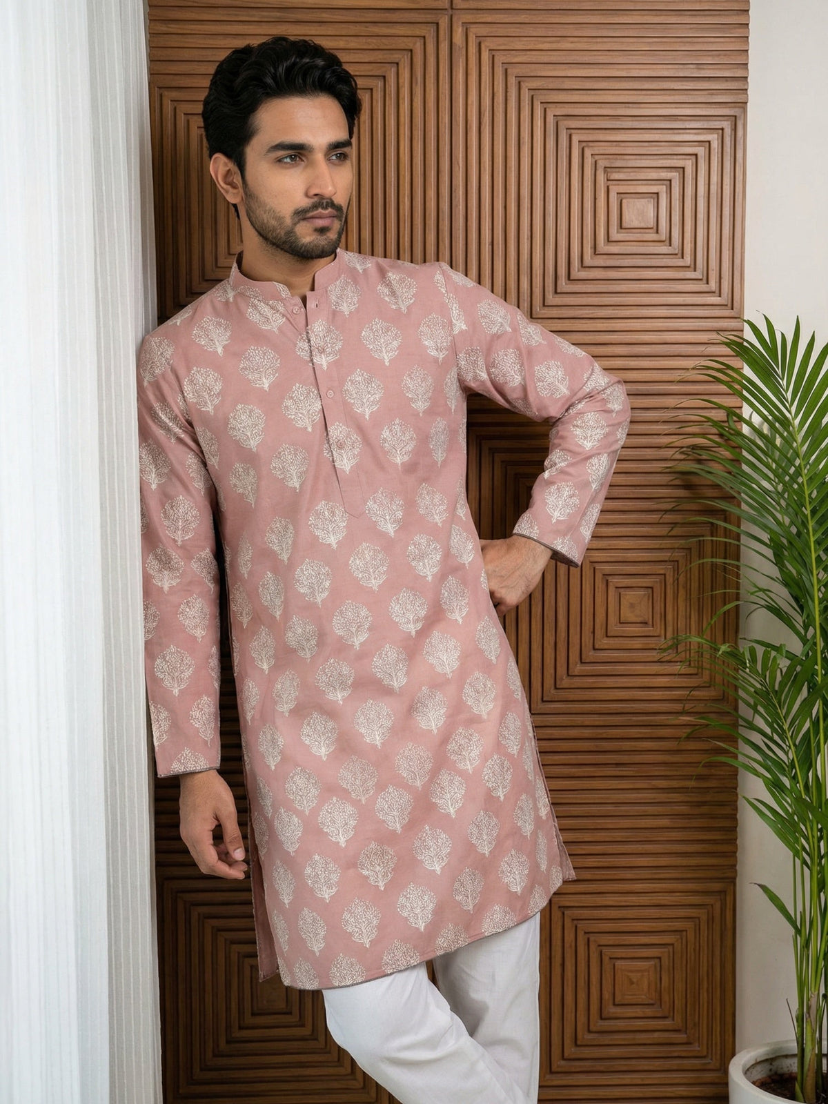 Men’s Cotton Blend Ethnic Printed Kurta Set ( 65KP P 5510Peach ) [FF] [N-13]