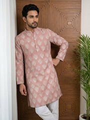 Men’s Cotton Blend Ethnic Printed Kurta Set ( 65KP P 5510Peach ) [FF] [N-13]