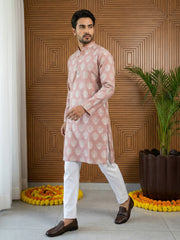 Men’s Cotton Blend Ethnic Printed Kurta Set ( 65KP P 5510Peach ) [FF] [N-13]