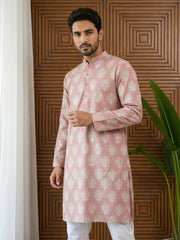 Men’s Cotton Blend Ethnic Printed Kurta Set ( 65KP P 5510Peach ) [FF] [N-13]