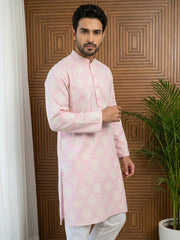 Men’s Cotton Blend Ethnic Printed Kurta Set ( 65KP P 5510Pink ) [FF] [N-13]