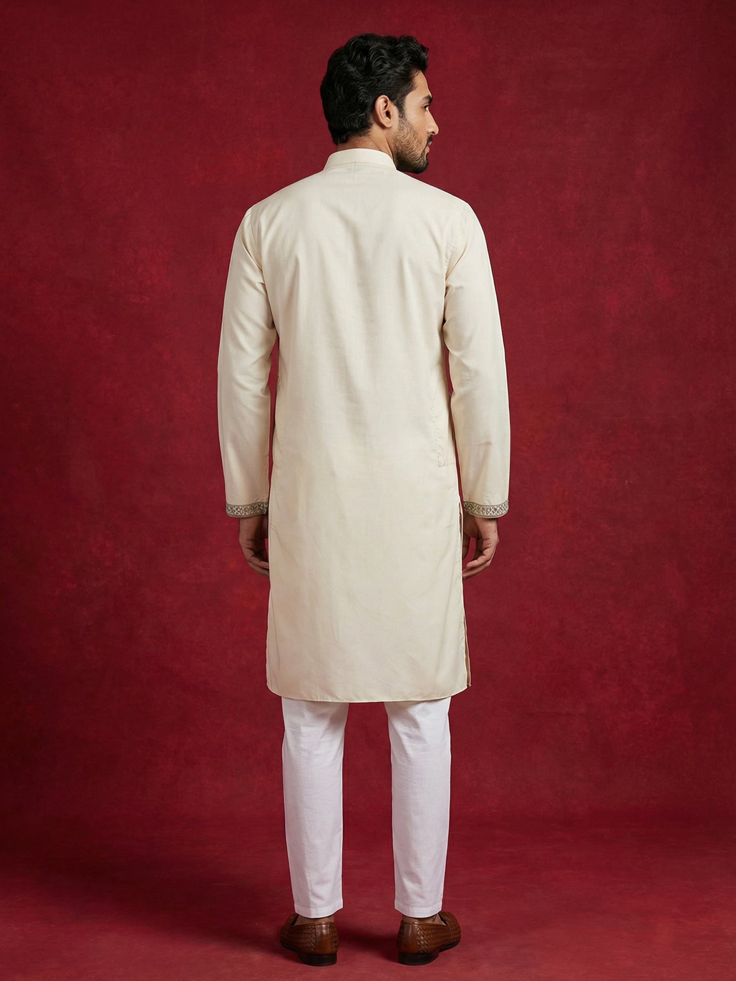 DesiQlo Men Embroidered Kurta Pyjama Set - Beige - 65KP_P_5511Cream_S