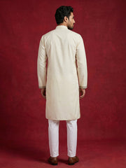 Men’s Cotton Blend Embroidered Festive Kurta Set ( 65KP P 5511Cream ) [FF] [A-1-3]
