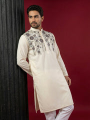 Men’s Cotton Blend Embroidered Festive Kurta Set ( 65KP P 5511Cream ) [FF] [A-1-3]