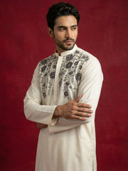 Men’s Cotton Blend Embroidered Festive Kurta Set ( 65KP P 5511Cream ) [FF] [A-1-3]