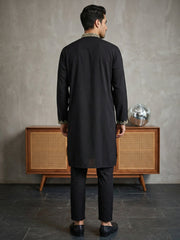 Ethnic Wear Cotton Blend Embroidered Kurta Set ( 65KP B-P 5514Black )