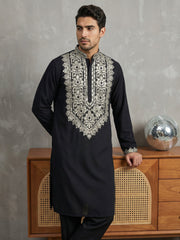 Ethnic Wear Cotton Blend Embroidered Kurta Set ( 65KP B-P 5514Black )