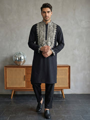 Ethnic Wear Cotton Blend Embroidered Kurta Set ( 65KP B-P 5514Black )