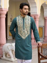 Ethnic Wear Cotton Blend Embroidered Kurta Set ( 65KP P 5514Peacock )