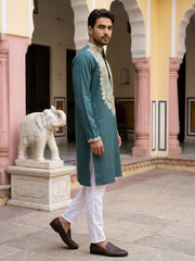 Ethnic Wear Cotton Blend Embroidered Kurta Set ( 65KP P 5514Peacock )