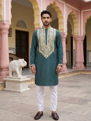 Ethnic Wear Cotton Blend Embroidered Kurta Set ( 65KP P 5514Peacock )