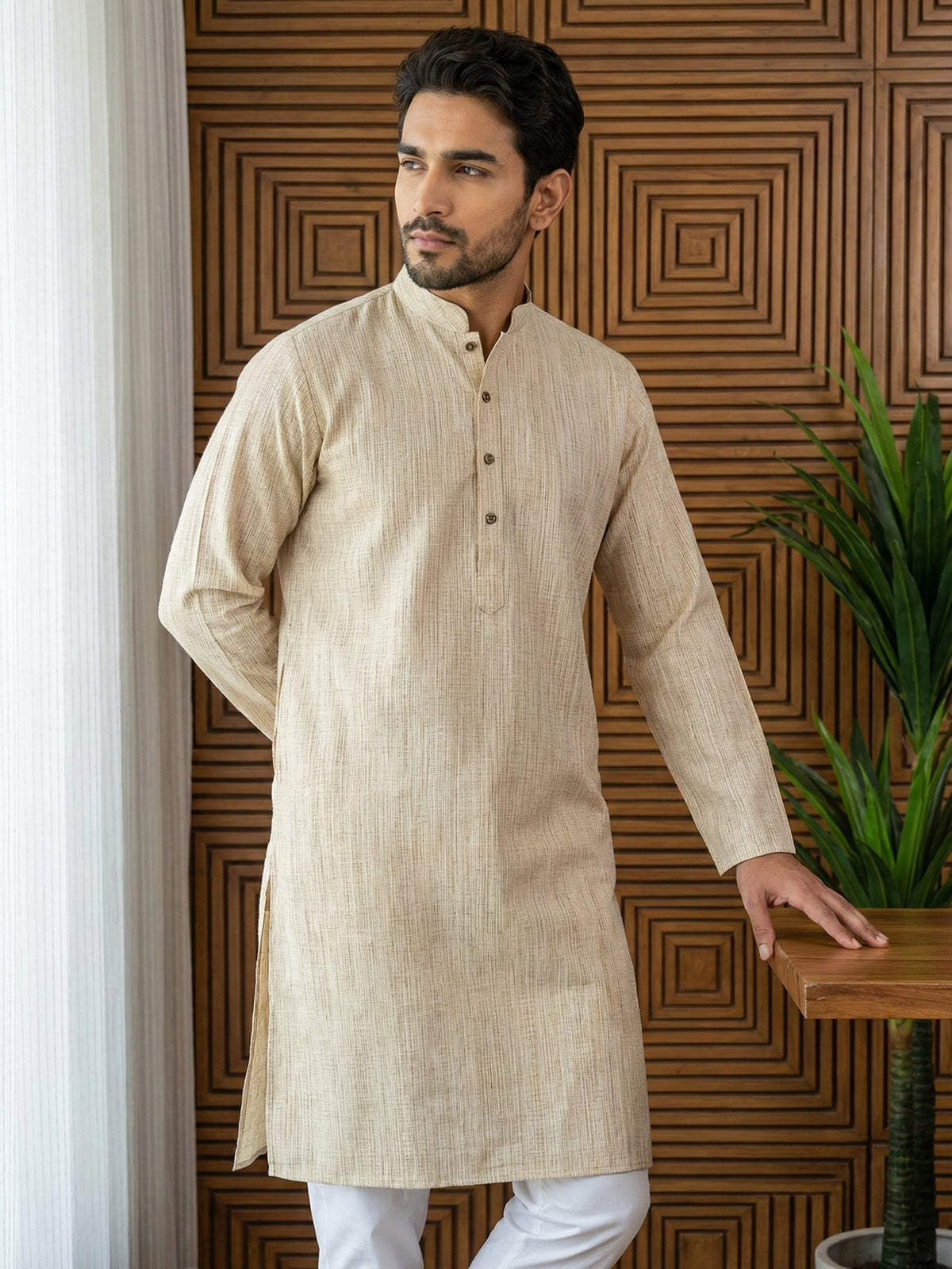 Woven Design Kurta Pyjama Set for Men ( 65KP P 5518Beige ) [FF] [H-8]