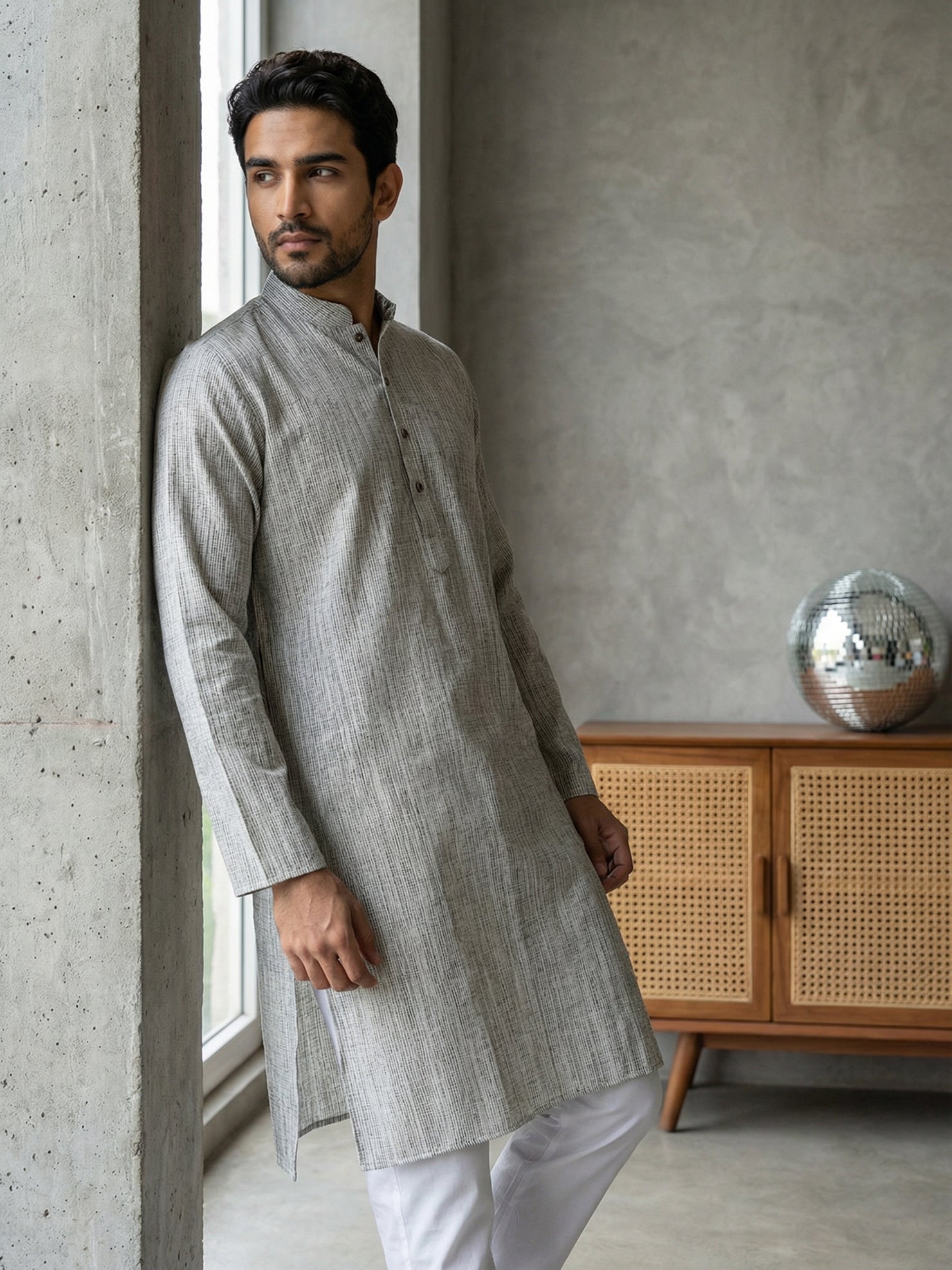 DesiQlo Men Woven Design Kurta Pyjama Set - Grey