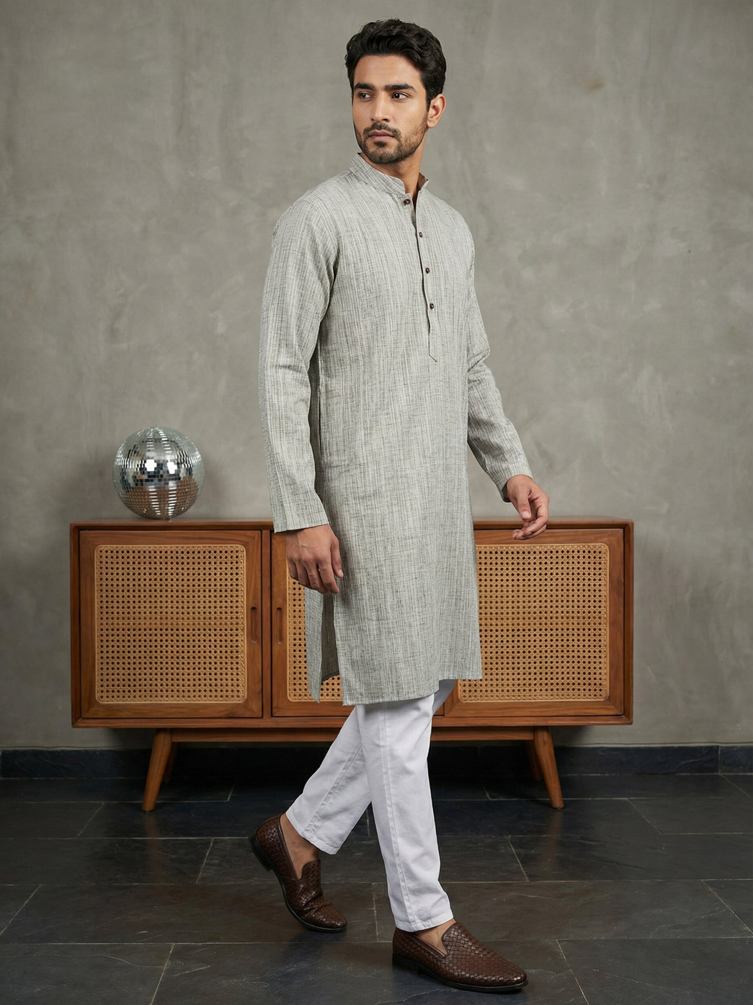DesiQlo Men Woven Design Kurta Pyjama Set - Grey