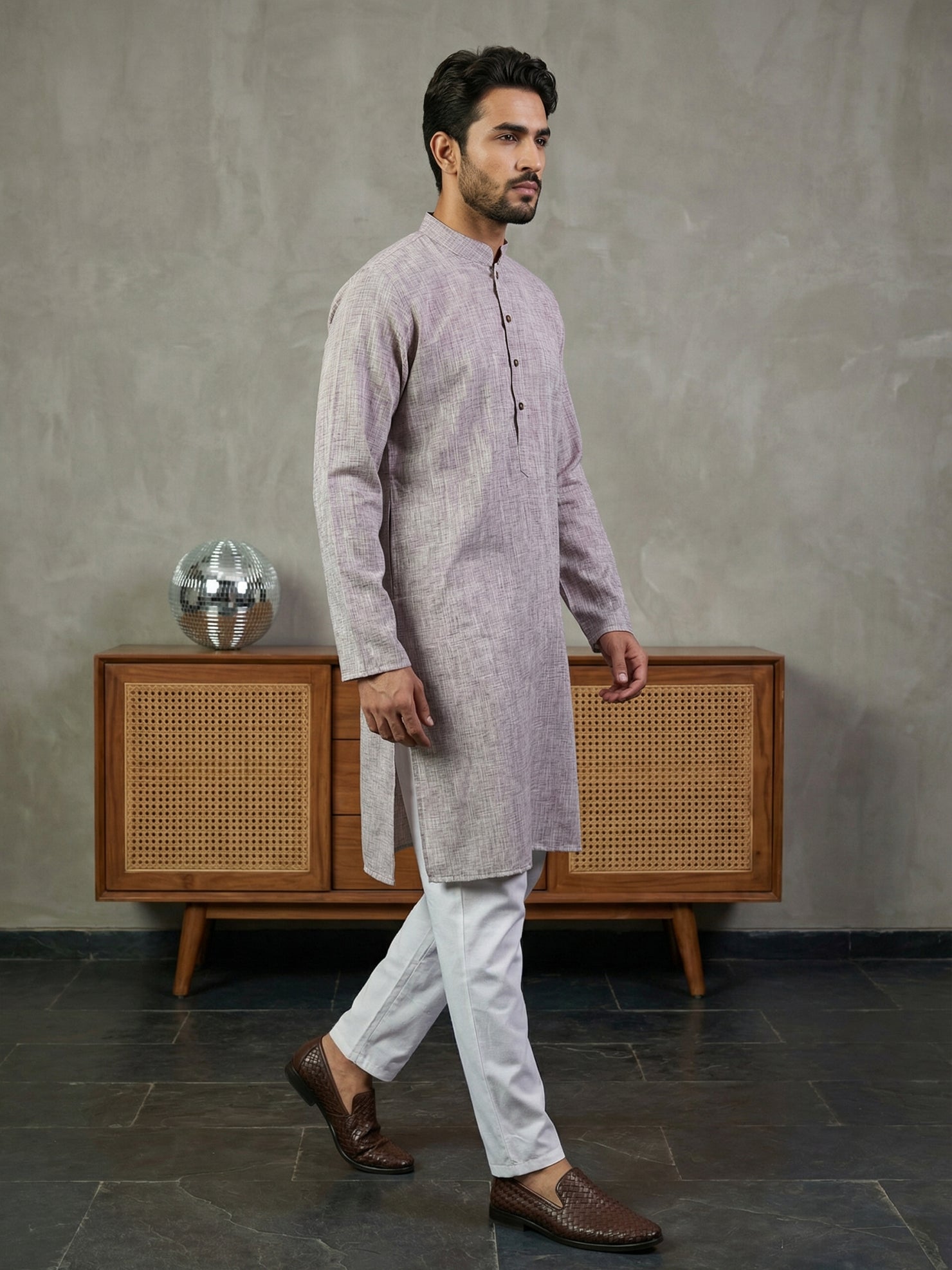 DesiQlo Men Woven Design Kurta Pyjama Set - Purple