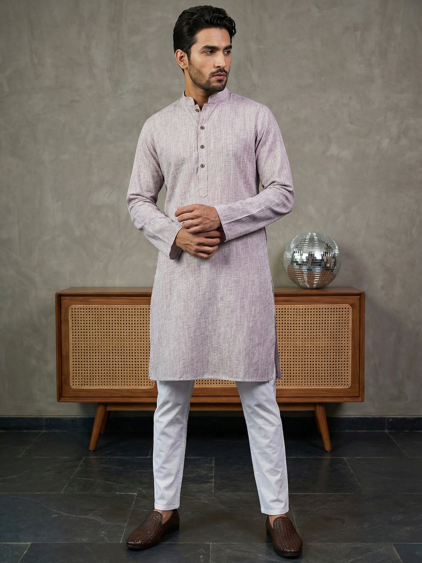 DesiQlo Men Woven Design Kurta Pyjama Set - Purple
