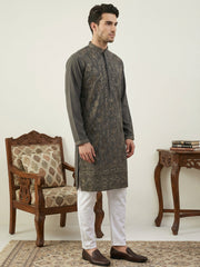 Japanese Embroidery Traditional Kurta Set ( 65KP P 5520Grey ) [FF] [B-1-2]
