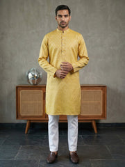 Woven Design Cotton Jacquard Kurta Set ( 65KP P 5521Yellow ) [FF] [P-10]