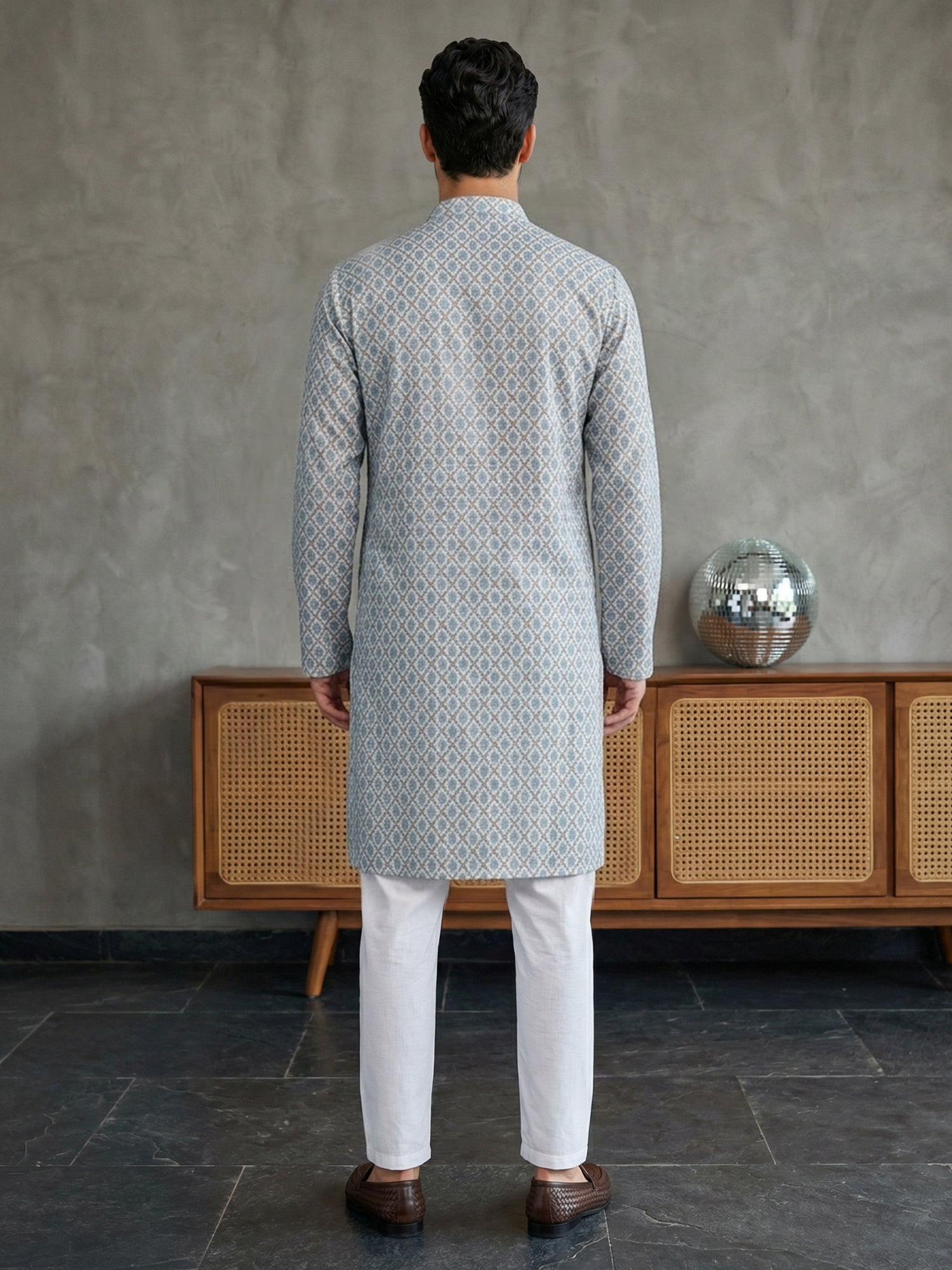 DesiQlo Men Printed Kurta Pyjama Set - Blue - 65KP_P_5523Blue_S
