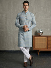 Foil Printed Cotton Blend Kurta Pyjama Set ( 65KP P 5523Blue ) [FF] [A-14]