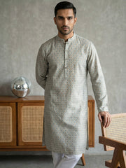 Foil Printed Cotton Blend Kurta Pyjama Set ( 65KP P 5523Off-White ) [FF] [A-14]