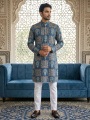 Abstract Floral Printed Kurta Pyjama Set ( 65KP P 5524Blue ) [FF] [L-7]