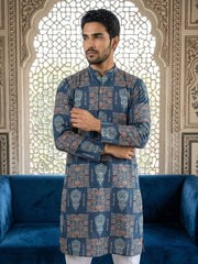 Abstract Floral Printed Kurta Pyjama Set ( 65KP P 5524Blue ) [FF] [L-7]