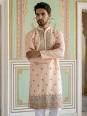Men Silk Blend Embroidered Kurta Pyjama Set ( 65KP P 5525Peach ) [FF] [A-1-2-3-4]