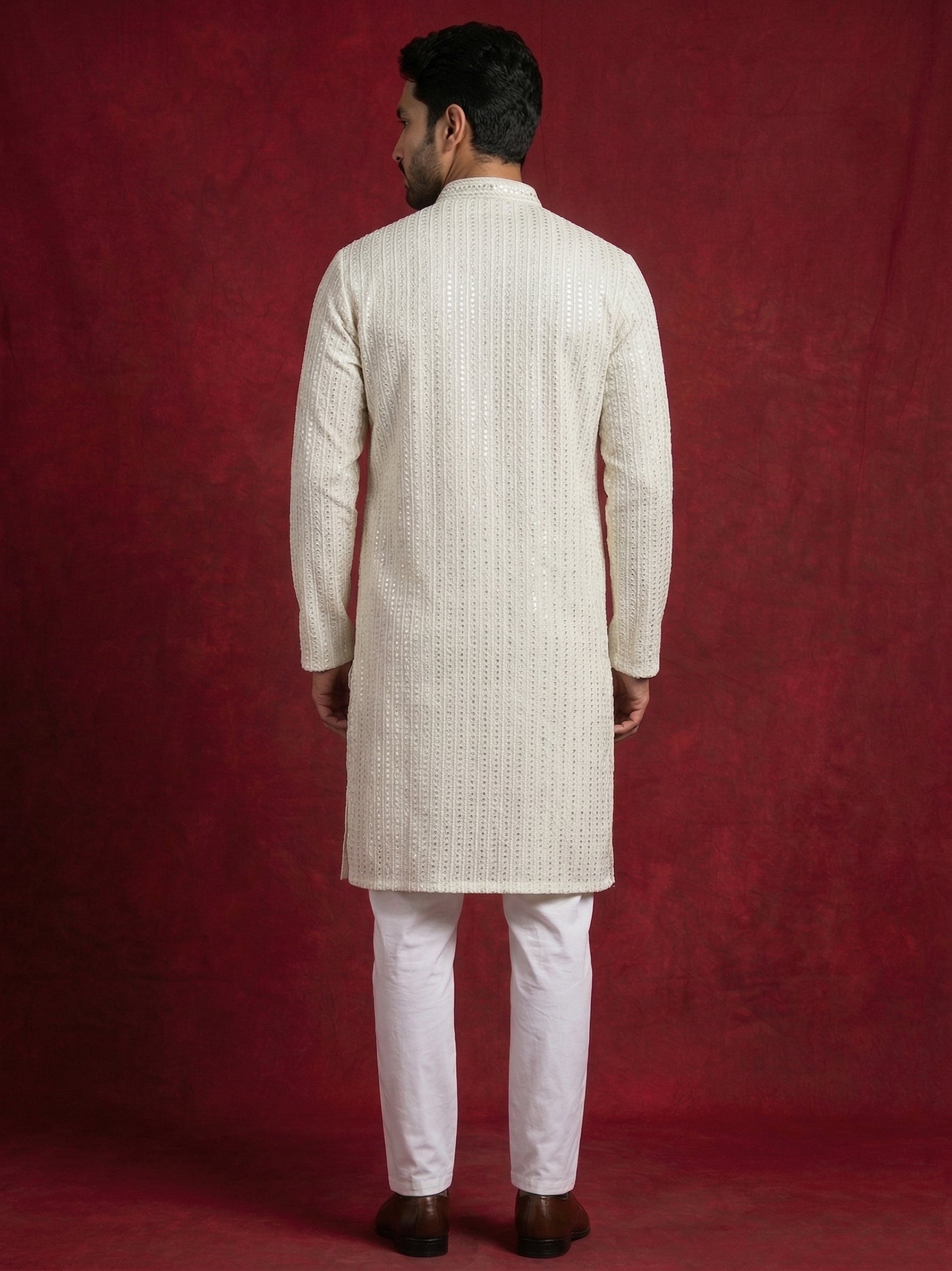 DesiQlo Men Embroidered Kurta Pyjama Set - Beige - 65KP_P_5526Cream_S