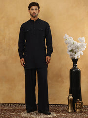 Men’s Ethnic Viscose Rayon Kurta Set with Front Placket ( 65KP 5527Black ) [FF] [M-4]