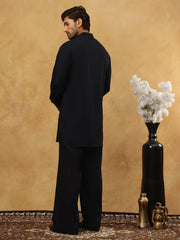 Men’s Ethnic Viscose Rayon Kurta Set with Front Placket ( 65KP 5527Black ) [FF] [M-4]
