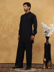 Men’s Ethnic Viscose Rayon Kurta Set with Front Placket ( 65KP 5527Black ) [FF] [M-4]