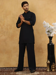 Men’s Ethnic Viscose Rayon Kurta Set with Front Placket ( 65KP 5527Black ) [FF] [M-4]