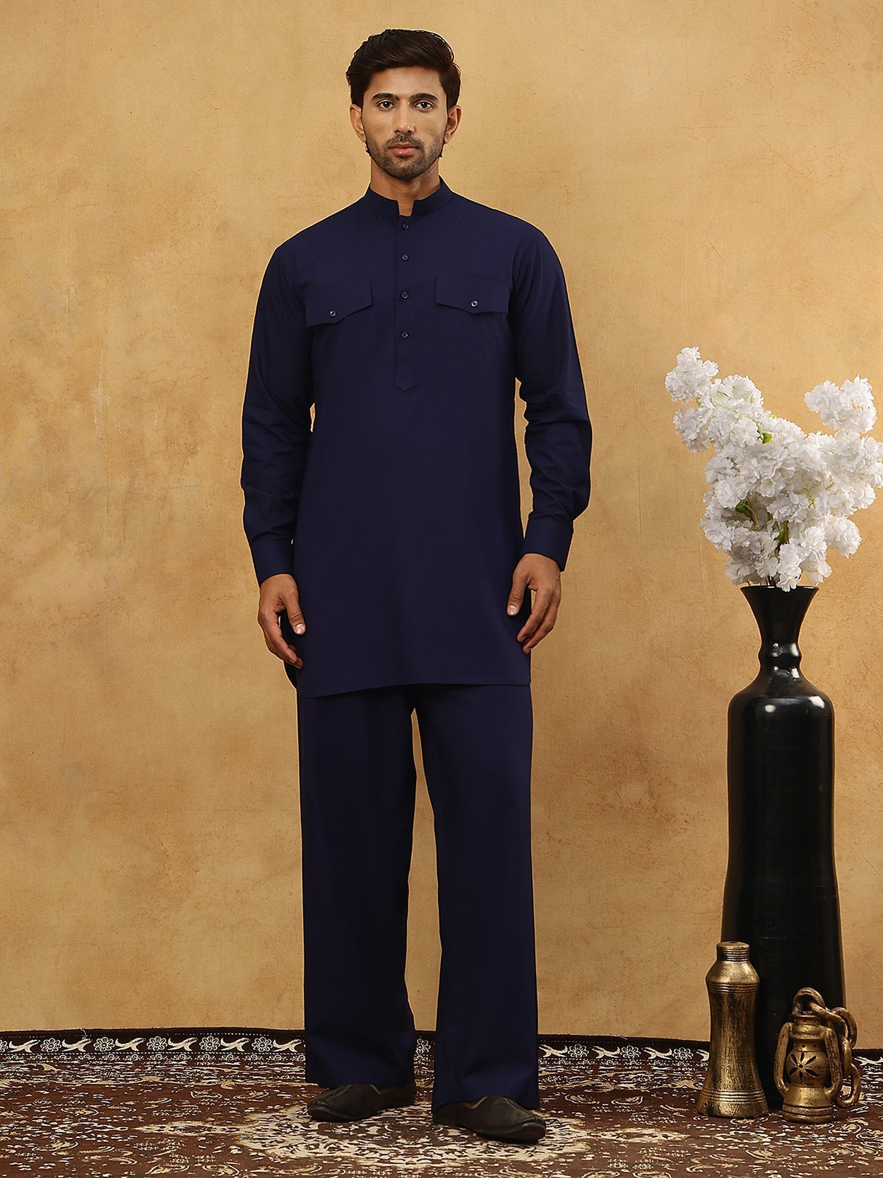 DesiQlo Men Solid Kurta Pyjama Set - Blue - 65KP_5527Navy_S
