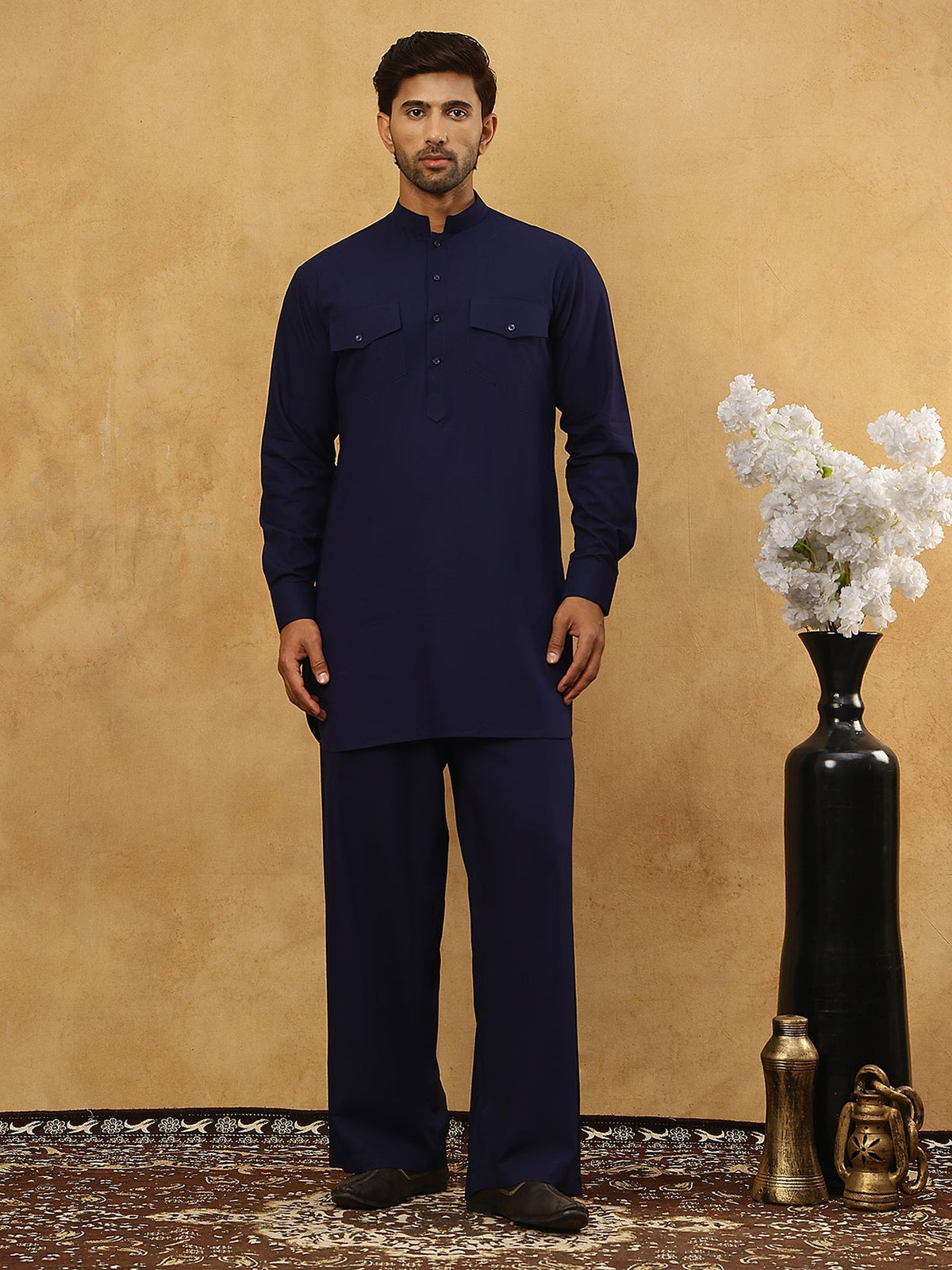 Men’s Ethnic Viscose Rayon Kurta Set with Front Placket ( 65KP 5527Navy ) [FF] [M-4]