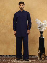 Men’s Ethnic Viscose Rayon Kurta Set with Front Placket ( 65KP 5527Navy ) [FF] [M-4]