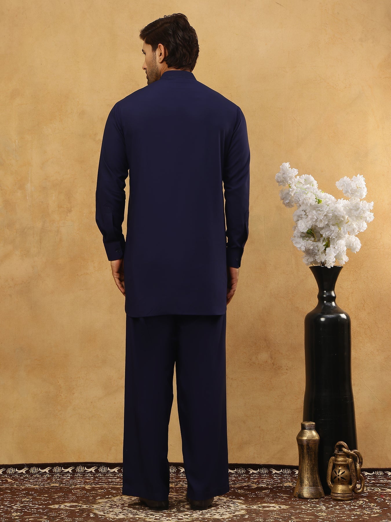 DesiQlo Men Solid Kurta Pyjama Set - Blue - 65KP_5527Navy_S