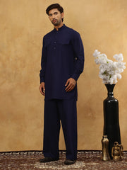 Men’s Ethnic Viscose Rayon Kurta Set with Front Placket ( 65KP 5527Navy ) [FF] [M-4]