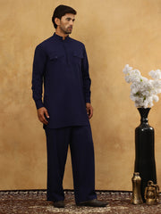 Men’s Ethnic Viscose Rayon Kurta Set with Front Placket ( 65KP 5527Navy ) [FF] [M-4]