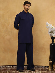 Men’s Ethnic Viscose Rayon Kurta Set with Front Placket ( 65KP 5527Navy ) [FF] [M-4]