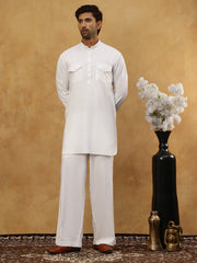 Men’s Ethnic Viscose Rayon Kurta Set with Front Placket ( 65KP 5527White ) [FF] [M-4]