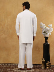Men’s Ethnic Viscose Rayon Kurta Set with Front Placket ( 65KP 5527White ) [FF] [M-4]
