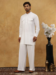 Men’s Ethnic Viscose Rayon Kurta Set with Front Placket ( 65KP 5527White ) [FF] [M-4]