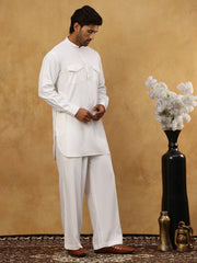 Men’s Ethnic Viscose Rayon Kurta Set with Front Placket ( 65KP 5527White ) [FF] [M-4]