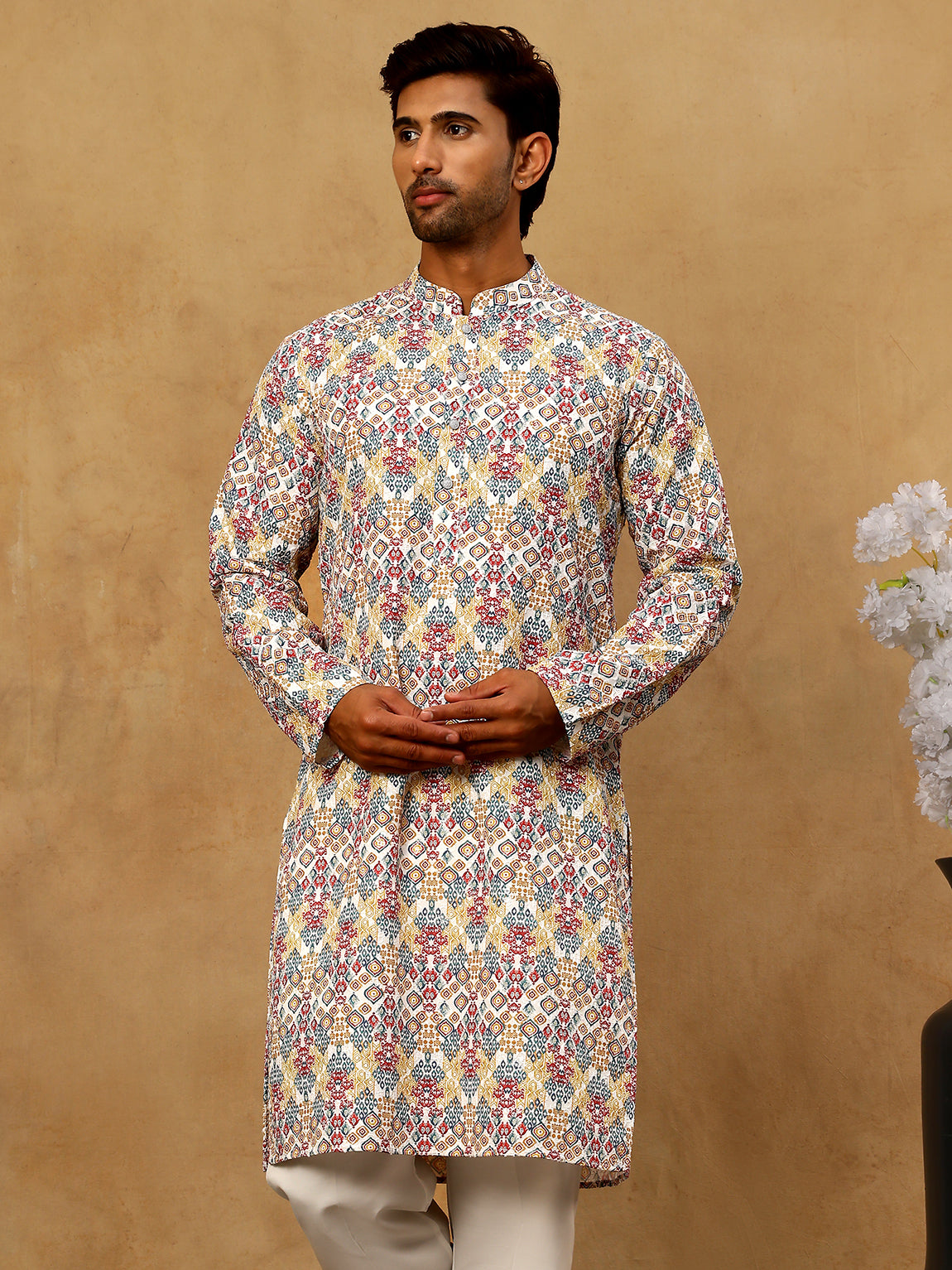 DesiQlo Men Embroidered Kurta Pyjama Set - Multicolor - 65KP_P_5529Mul