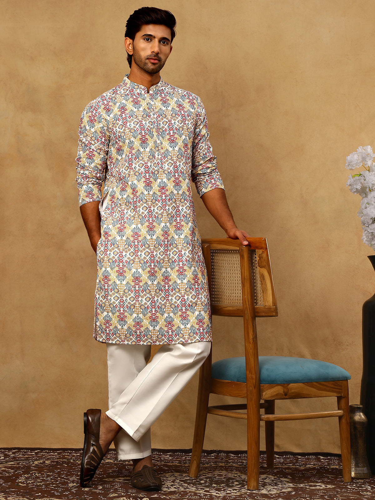 DesiQlo Men Embroidered Kurta Pyjama Set - Multicolor - 65KP_P_5529Mul