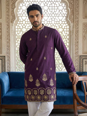 Men’s Classic Kurta Set with Rich Hemline Embroidery ( 65KP P 5531Purple ) [FF] [A-1-2-3-4]