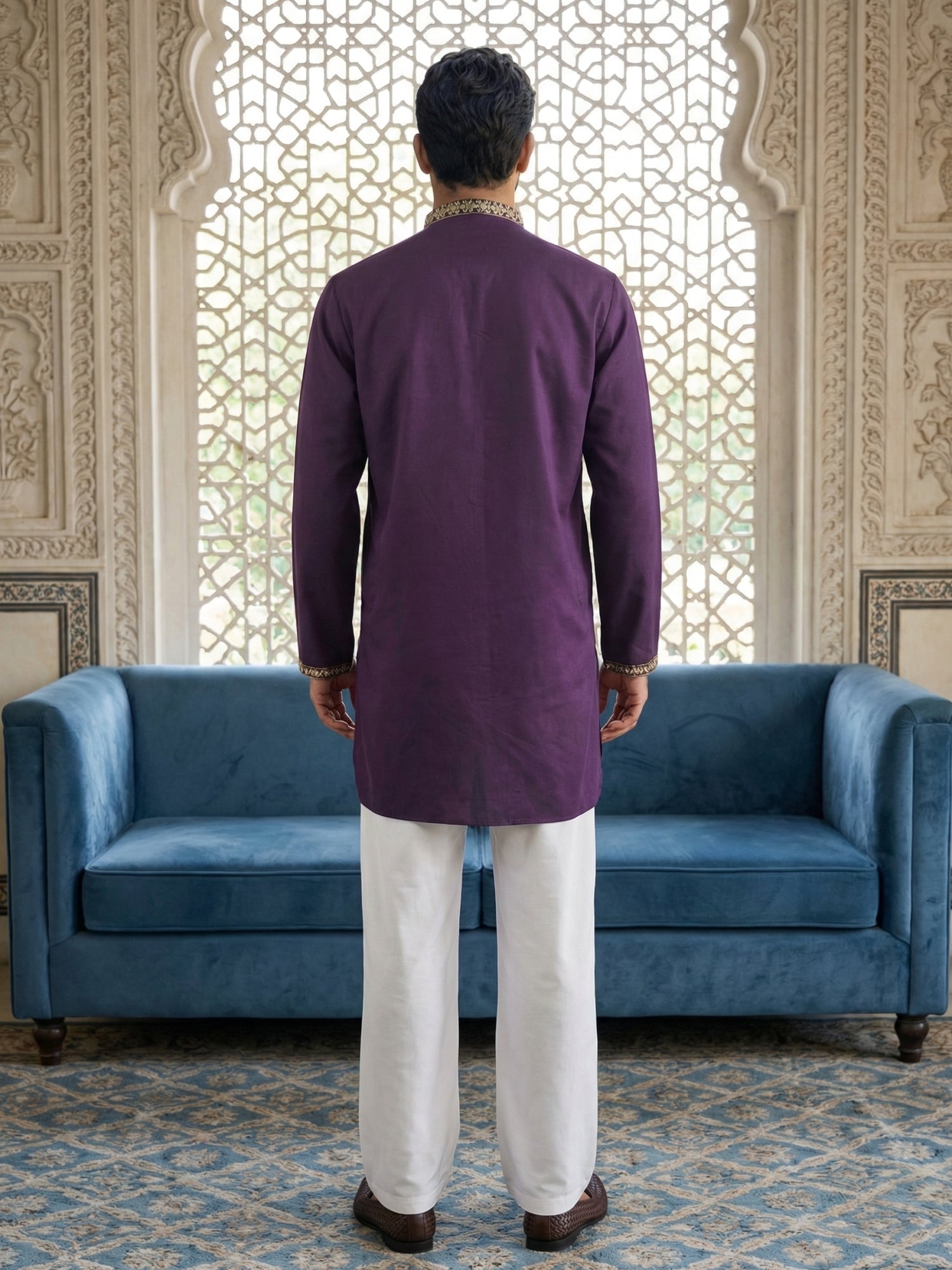 DesiQlo Men Embroidered Kurta Pyjama Set - Purple - 65KP_P_5531Purple_