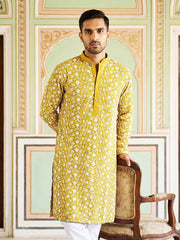 Floral Embroidered Viscose Rayon Kurta Set ( 65KP P 5533Mustard )